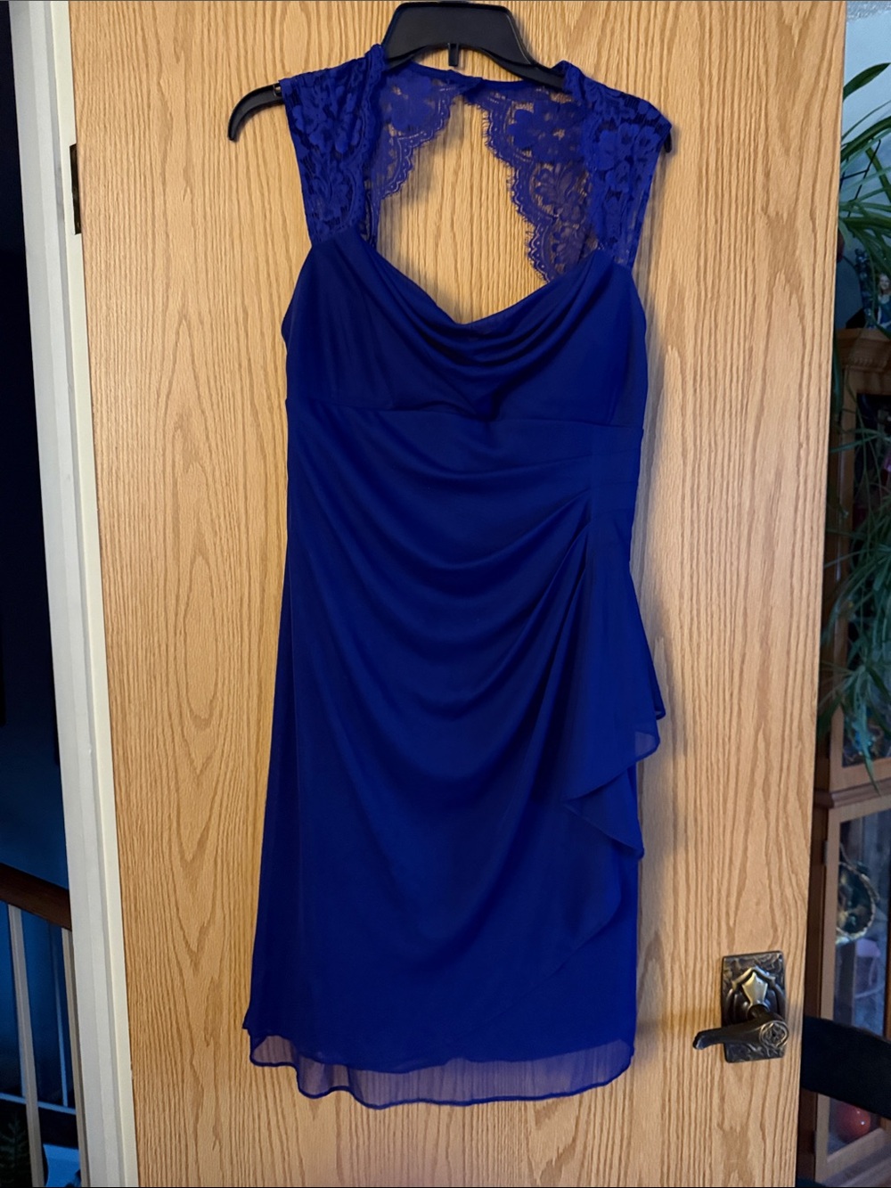 Scarlett Royal Blue Lace-Back Cowl Midi Dress